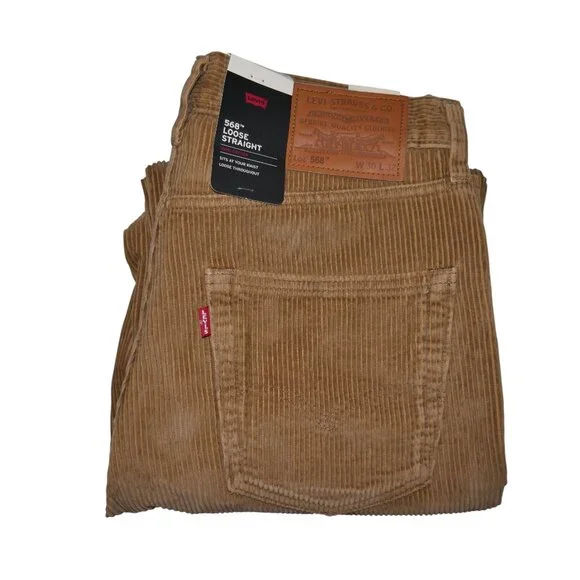 Levis Premium 568 Loose Fit Corduroy Jean Pants Mens 30x32 Beige/Brown NWT